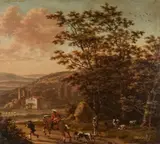 Southern Landscape with a Rider and a Shepherd by circle of Guilliam (Willem) de Heusch, Oil on panel, sold Mar 2019