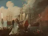 Naval Battle Scene by Italian School 17th century, Oil on canvas (relined), offered Mar 2019