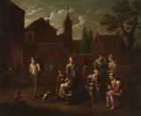 Jan Baptiste Monteyne, A Shoemaker by a City Gate, Oil on canvas (relined)