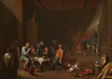 Peasants Smoking and Drinking in an Interior by Netherlandish School 17th century, Oil on canvas (relined), mounted on a newer stretcher, offered Mar 2019