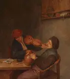 Tavern Scene with Peasants Drinking and Making Music by Netherlandish School 17th century, Oil on panel, offered Mar 2019