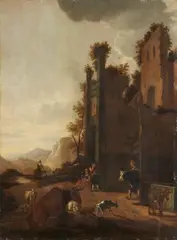 Adam Pynacker, Landscape with Ruins and Peasants, Oil on panel