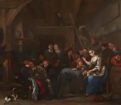 Bernardus van Schijndel, Banquet Scene with Merry Company playing "La Main Chaude", Oil on panel