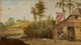 Landscape with a Tavern and a Flock of Sheep by follower of David Teniers the Younger, Oil on panel, offered Mar 2019
