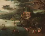 Coastal Landscape with the Miraculous Draught of Fishes by circle of Frederik van Valckenborch, Oil on panel (parquetted), offered Mar 2019