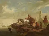 attributed to Philips Wouwerman, River Landscape with Horsemen, Oil on panel