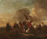 follower of Philips Wouwerman, Cavalry Battle (Battle for the Flag), Oil on canvas (relined)