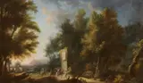 Southern Landscape with an Elegant Hunting Party by circle of Francesco Zuccarelli, Oil on canvas (relined), offered Mar 2019