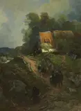 Westphalian Landscape by Andreas Achenbach, Oil on canvas (relined), sold Mar 2019