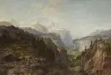 Joseph Niklaus Bütler, Alpine Landscape with a Village in a Valley, Oil on canvas