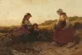 Edward John Cobbett, Mother and Child with a Peasant in the Fields, Oil on canvas