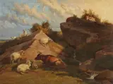 Thomas George Cooper, Rocky Landscape with Sheep and a Cow, Oil on canvas