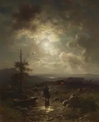 Ludwig Gebhardt, Moonlit Landscape, Oil on canvas