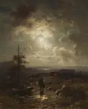 Ludwig Gebhardt, Moonlit Landscape, Oil on canvas