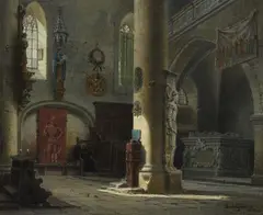 Paul Graeb, A View of the Side Aisle of the Franciscan Church in Rothenburg ob der Tauber, Oil on canvas