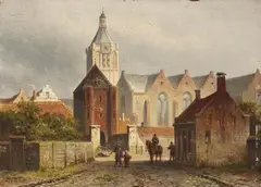 Eduard Alexander Hilverdink, City View with a Church, Oil on panel