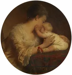 Eugen Klimsch, A Mother and Child, Oil on card. Card: