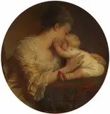 Eugen Klimsch, A Mother and Child, Oil on card. Card: