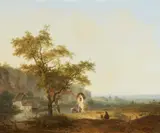 Peter Ludwig Kühnen, Landscape with Travellers and a Wayside Shrine, Oil on panel