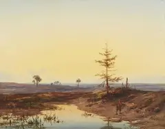 Cornelis Lieste, Evening Mood over a Moorland Landscape, Oil on panel