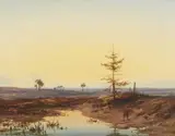 Cornelis Lieste, Evening Mood over a Moorland Landscape, Oil on panel