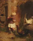 attributed to Friedrich Eduard Meyerheim, The Risky Breakfast, Oil on hardboard backed by a stretcher