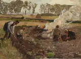 Hugo Mühlig, The Potato Harvest, Oil on card