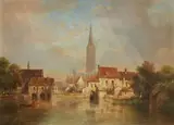 Pierre-Justin Ouvrié, View of Strasbourg, Oil on panel
