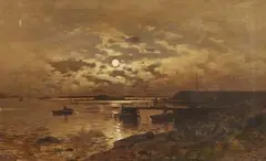 Axel Nordgren, Moonlit Coastal Landscape, Oil on canvas