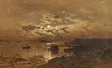 Axel Nordgren, Moonlit Coastal Landscape, Oil on canvas