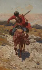 Circassian Horsemen by Franz Alekseyevich Roubaud, Oil on canvas, sold Mar 2019