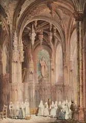 Charles Rousse, Church Interior with Women at Prayer, Watercolour