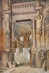 Charles Rousse, The Staircase in the Wallpavillon of the Zwinger in Dresden, Watercolour