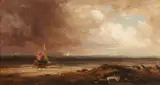 Eduard Schleich the Elder, Oil Sketch - Sailing Ships in a Storm, Oil on card