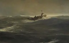 Hugo Schnars-Alquist, A Lifeboat at Sea (Help in Sight), Oil on canvas, mounted on panel