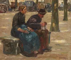 An Old Couple on a Bench by Max Stern, Oil on canvas, offered Mar 2019
