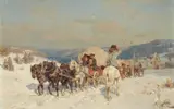 Wilhelm Velten, Winter Landscape with a Carriage and Horseman, Oil on panel
