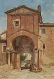 Carl Wuttke, A Roman Arch by the Porta San Lorenzo, Oil on canvas, mounted on cardboard