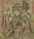 Anonymer Maler des 19. Jh., Shuixing, the governor of Mercury, one of the Seven Governors and Eleven Luminaries. Ink and colour on cloth. Two cartouches with names. With silk mounting, framed and glazed.