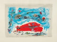 Gerhard Hoehme, Rot liegt unter Blau, 1955, Colour silkscreen on paper