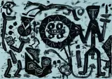 Untitled by A. R. Penck, 1988, Colour silkscreen on card, sold Dec 2018