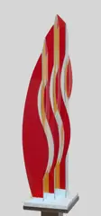 Renato Santarossa, Red Emotion, 2003, Dichroitic glass slats on marble plinth