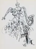 Wolf Vostell, Untitled, 1990, India ink on verso of printed catalogue paper