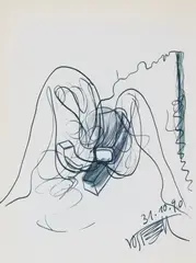 Untitled by Wolf Vostell, 1990, India ink on verso of printed catalogue paper, sold Dec 2018