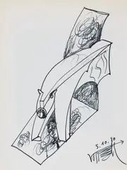 Untitled by Wolf Vostell, 1990, India ink on verso of printed catalogue paper, sold Dec 2018