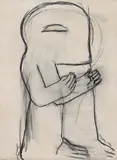Horst Antes, Stehende männliche Figur nach rechts mit angewinkelten Armen, 1978, Charcoal on card