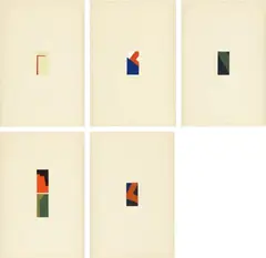 Blinky Palermo, Fünf Miniaturen, 1972, 5 coloured foil embossings on card. Each