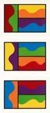 Sol LeWitt, Colors Divided by Wavy Lines, 1999, 3 works: each colour lithograph on card. Each