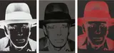 Joseph Beuys by Andy Warhol, 1980, 3 colour silkscreens, partially with diamond dust, on card. Each, sold Dec 2018