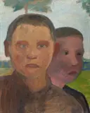 Paula Modersohn-Becker, Brustbild zweier Jungen vor Landschaft, Circa 1901, Oil tempera on artist's board